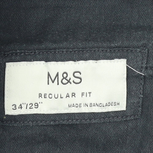 Marks and Spencer Men's Grey Corduroy Regular Fit Trousers 34W 29L