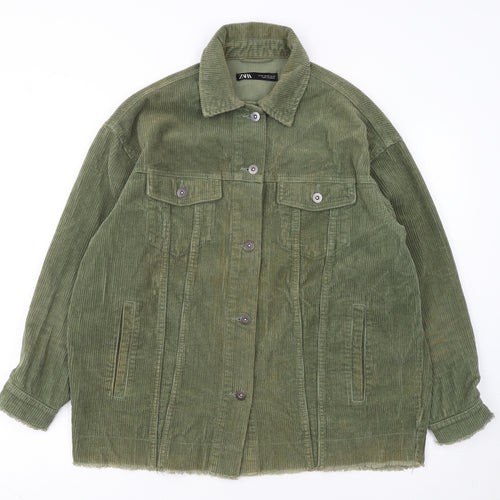 Zara Women Green Corduroy Button Jacket XS Classic Style