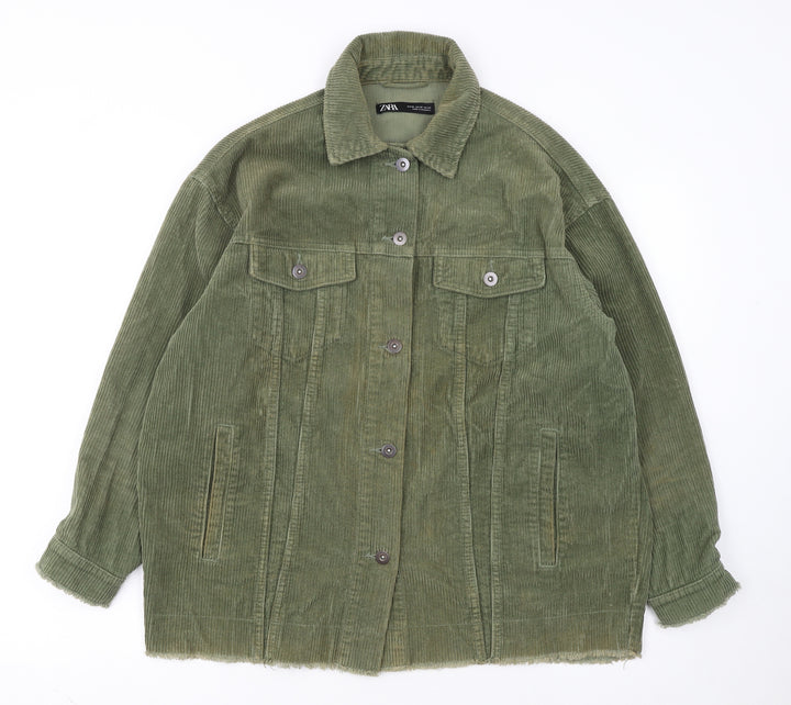 Zara Women Green Corduroy Button Jacket XS Classic Style