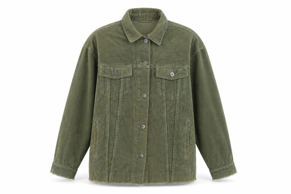 Front view of Zara Women Green Corduroy Button Jacket XS Classic Style