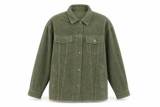 Front view of Zara Women Green Corduroy Button Jacket XS Classic Style