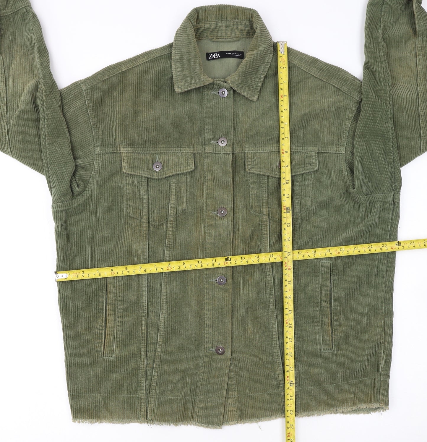 Zara Women Green Corduroy Button Jacket XS Classic Style