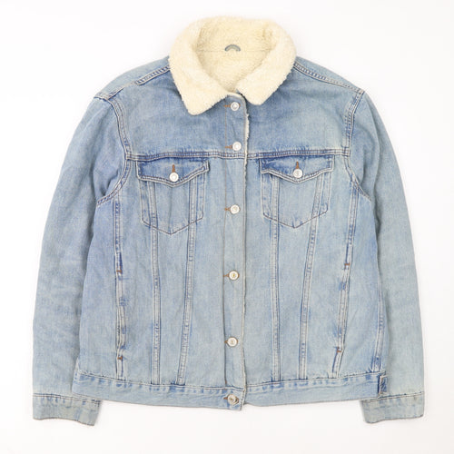 Topshop Women's Blue Denim Shearling Lined Jacket Size 16