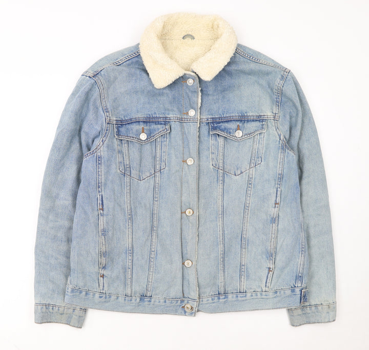 Topshop Women's Blue Denim Shearling Lined Jacket Size 16