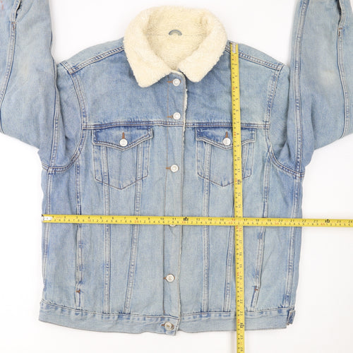 Topshop Women's Blue Denim Shearling Lined Jacket Size 16