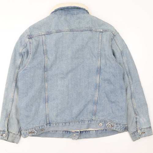 Topshop Women's Blue Denim Shearling Lined Jacket Size 16