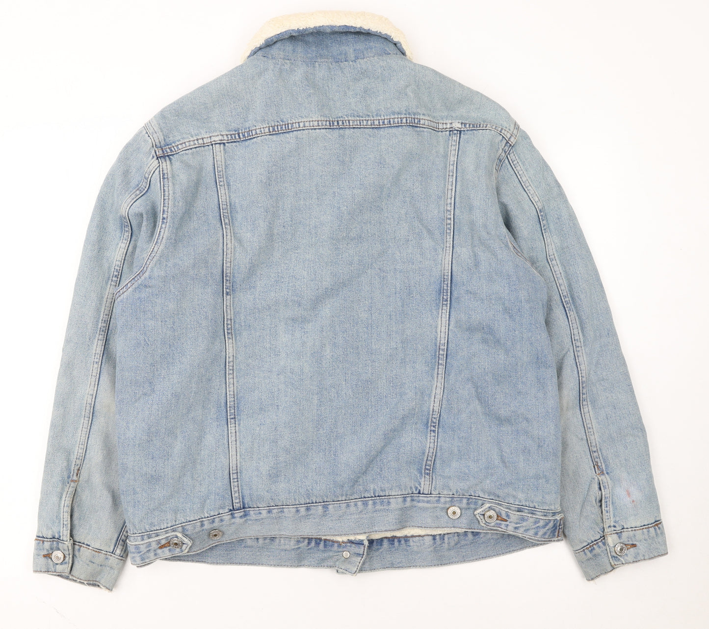 Topshop Women's Blue Denim Shearling Lined Jacket Size 16