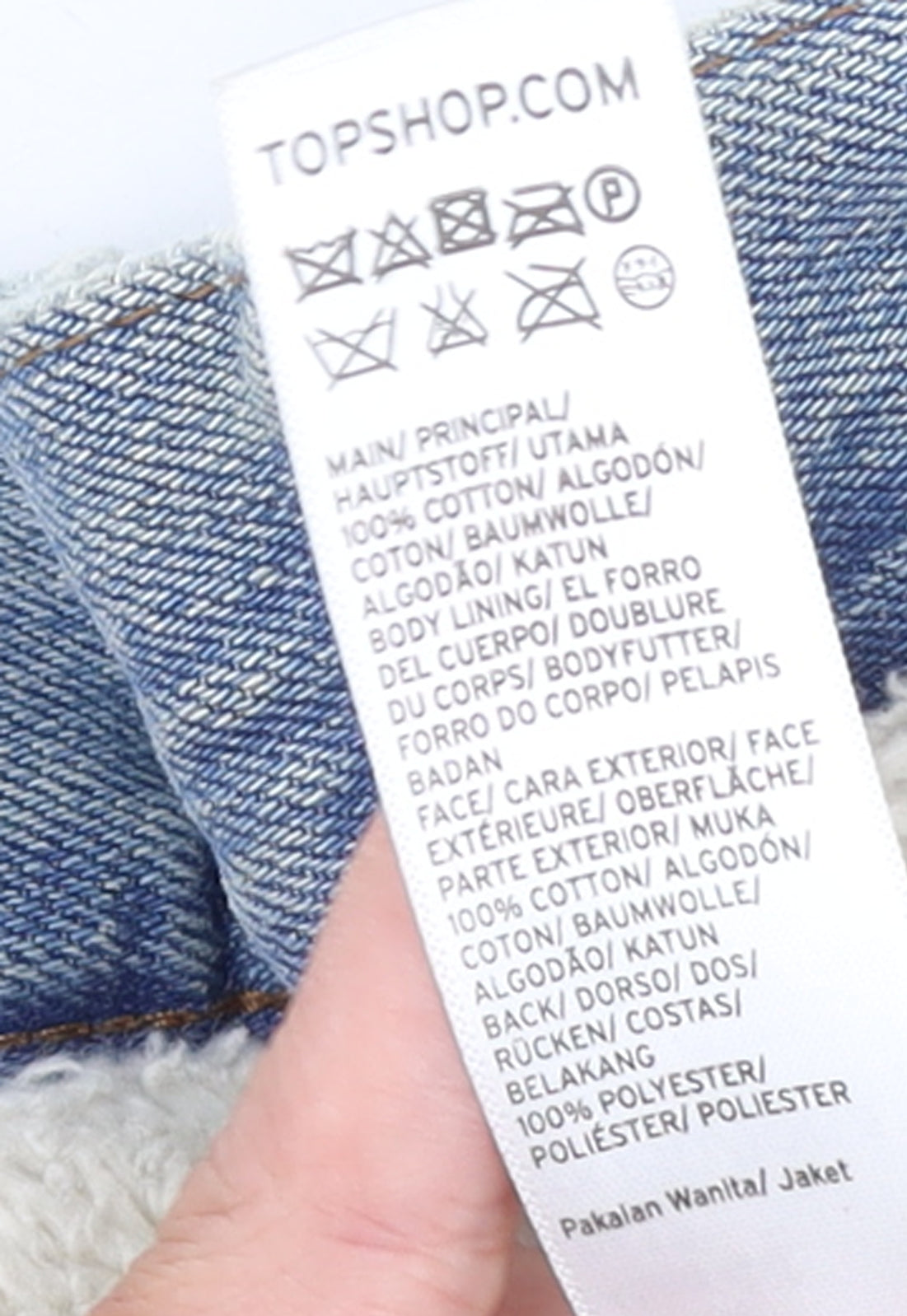 Topshop Women's Blue Denim Shearling Lined Jacket Size 16