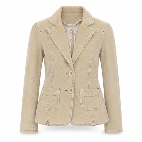 DNM Women’s Beige Corduroy Blazer Size 12 Regular Fit Single-Breasted Jacket