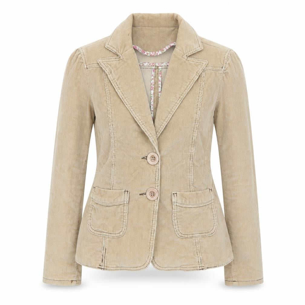 DNM Women’s Beige Corduroy Blazer Size 12 Regular Fit Single-Breasted Jacket