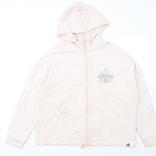 Adidas Women's Beige Full Zip Hoodie Size L 16-18 Cotton Blend