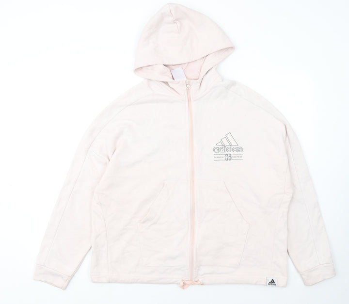 Adidas Women's Beige Full Zip Hoodie Size L 16-18 Cotton Blend