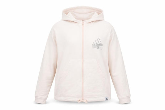 Front view of Adidas Women's Beige Full Zip Hoodie, size L, 16-18 Cotton Blend
