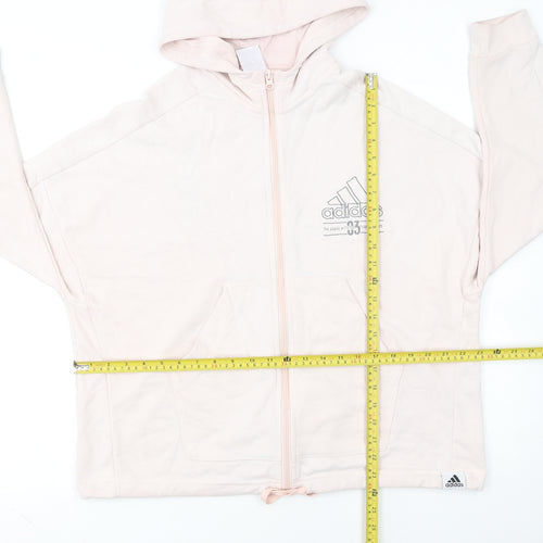 Adidas Women's Beige Full Zip Hoodie Size L 16-18 Cotton Blend
