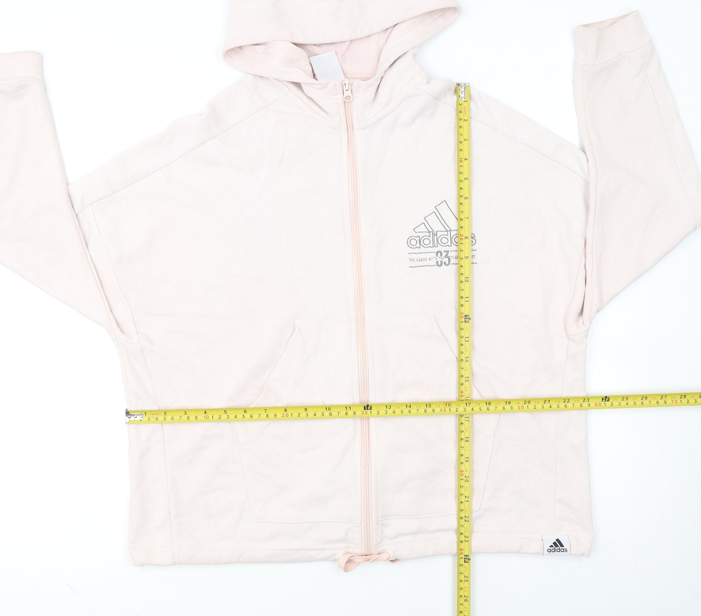 Adidas Women's Beige Full Zip Hoodie Size L 16-18 Cotton Blend