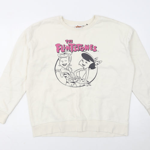 The Flintstones Womens Ivory Sweatshirt XL Long Sleeve Crew Neck