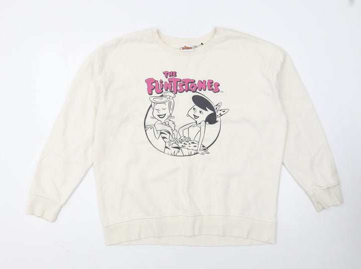 The Flintstones Womens Ivory Sweatshirt XL Long Sleeve Crew Neck