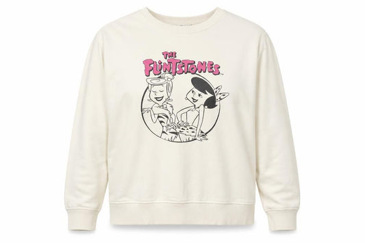 Front view of The Flintstones women’s ivory sweatshirt xl long sleeve crew neck
