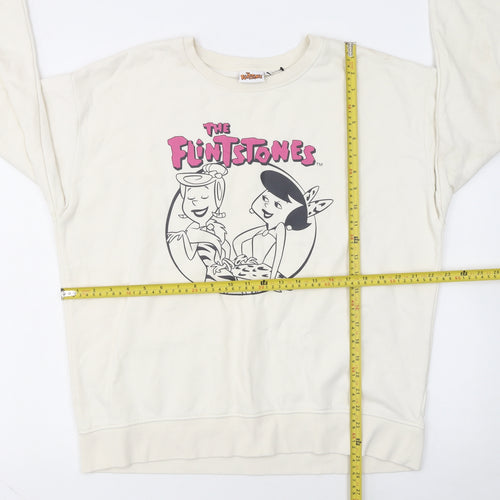 The Flintstones Womens Ivory Sweatshirt XL Long Sleeve Crew Neck