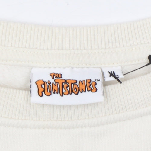 The Flintstones Womens Ivory Sweatshirt XL Long Sleeve Crew Neck