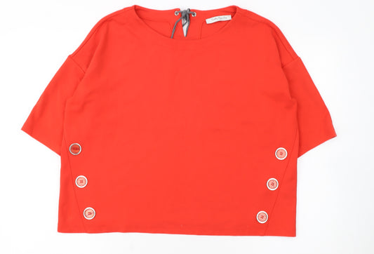 Betty Barclay Women Red Cotton Relaxed Button Blouse Size 14