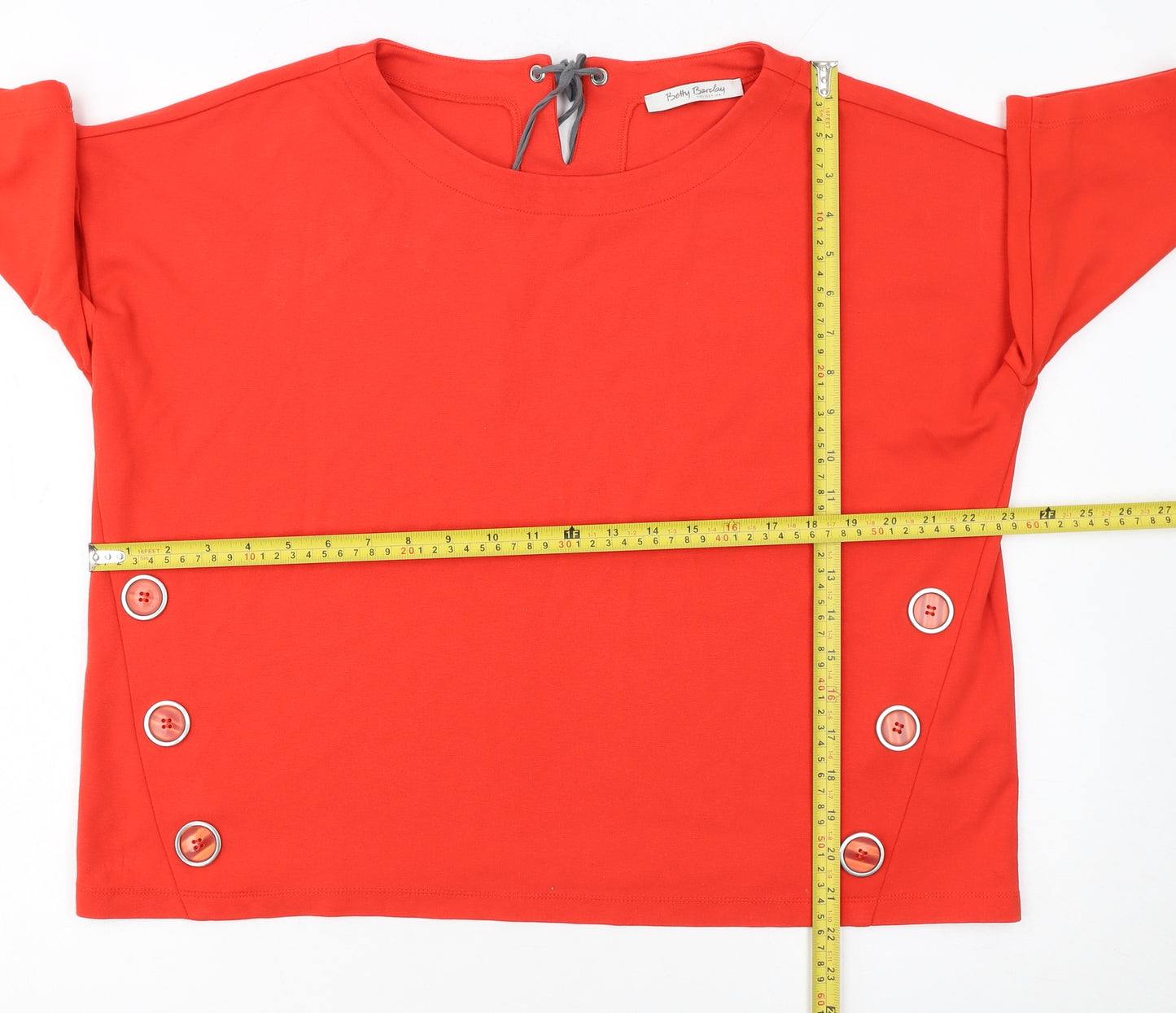 Betty Barclay Women Red Cotton Relaxed Button Blouse Size 14