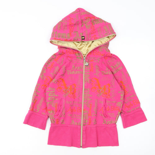 Apple Bottoms Womens Pink Full Zip Hoodie Size M Gold Lined Sweatshirt