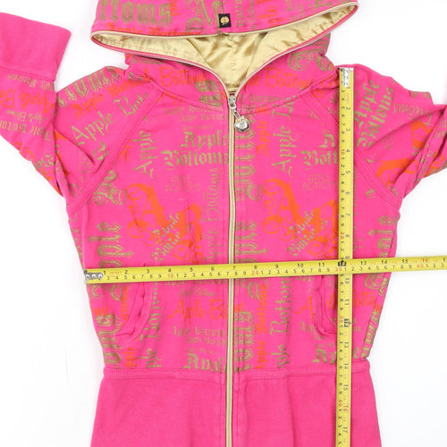 Apple Bottoms Womens Pink Full Zip Hoodie Size M Gold Lined Sweatshirt