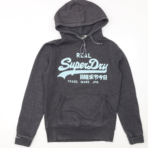 Superdry Men's Grey Pullover Hoodie Small Regular Fit Graphic Logo