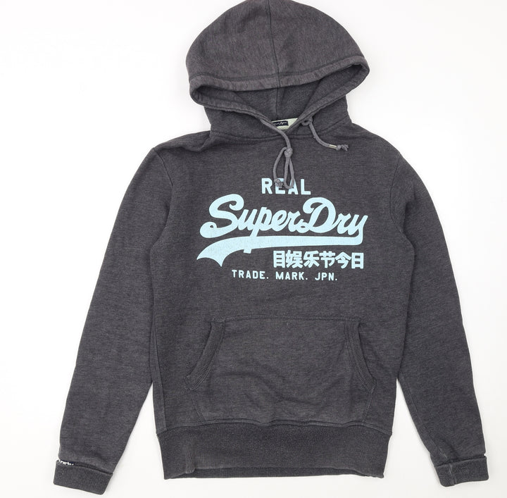 Superdry Men's Grey Pullover Hoodie Small Regular Fit Graphic Logo