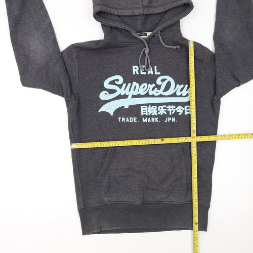 Superdry Men's Grey Pullover Hoodie Small Regular Fit Graphic Logo