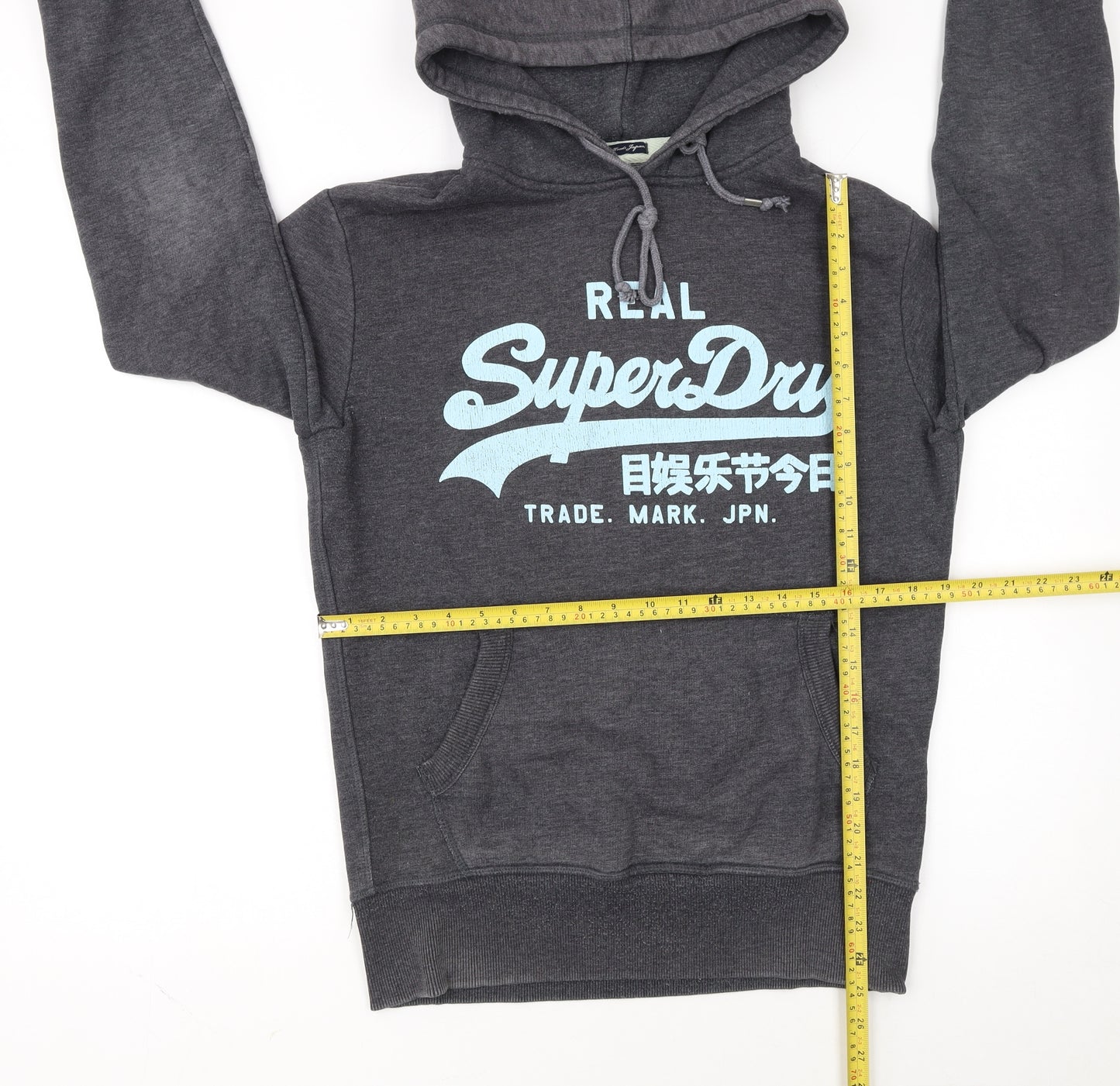Superdry Men's Grey Pullover Hoodie Small Regular Fit Graphic Logo