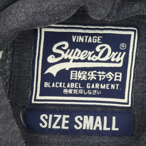 Superdry Men's Grey Pullover Hoodie Small Regular Fit Graphic Logo