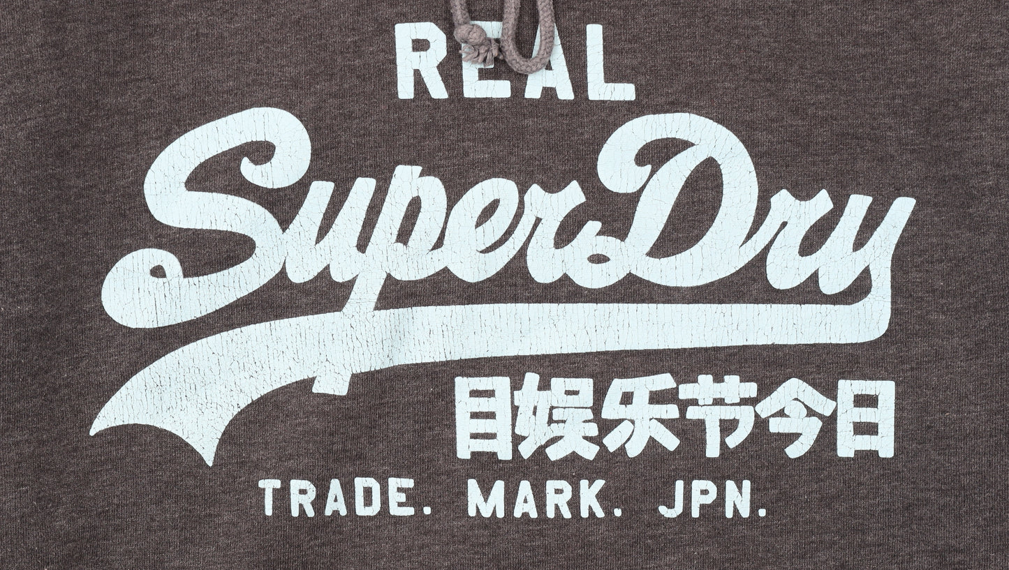 Superdry Men's Grey Pullover Hoodie Small Regular Fit Graphic Logo