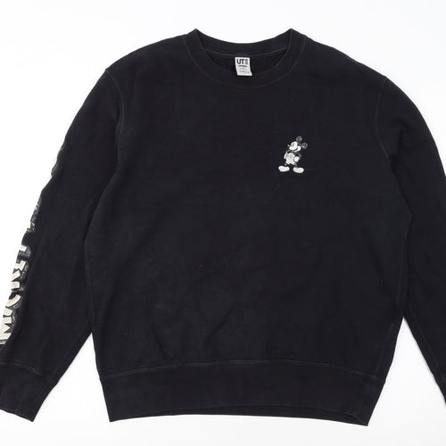 Uniqlo Disney Mickey Mouse Black Sweatshirt Women M Crew Neck Cotton