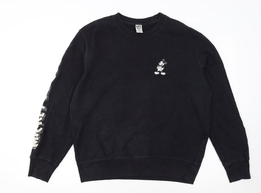 Front view of Uniqlo Disney Mickey Mouse Black Sweatshirt Women M Crew Neck Cotton