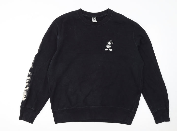 Uniqlo Disney Mickey Mouse Black Sweatshirt Women M Crew Neck Cotton