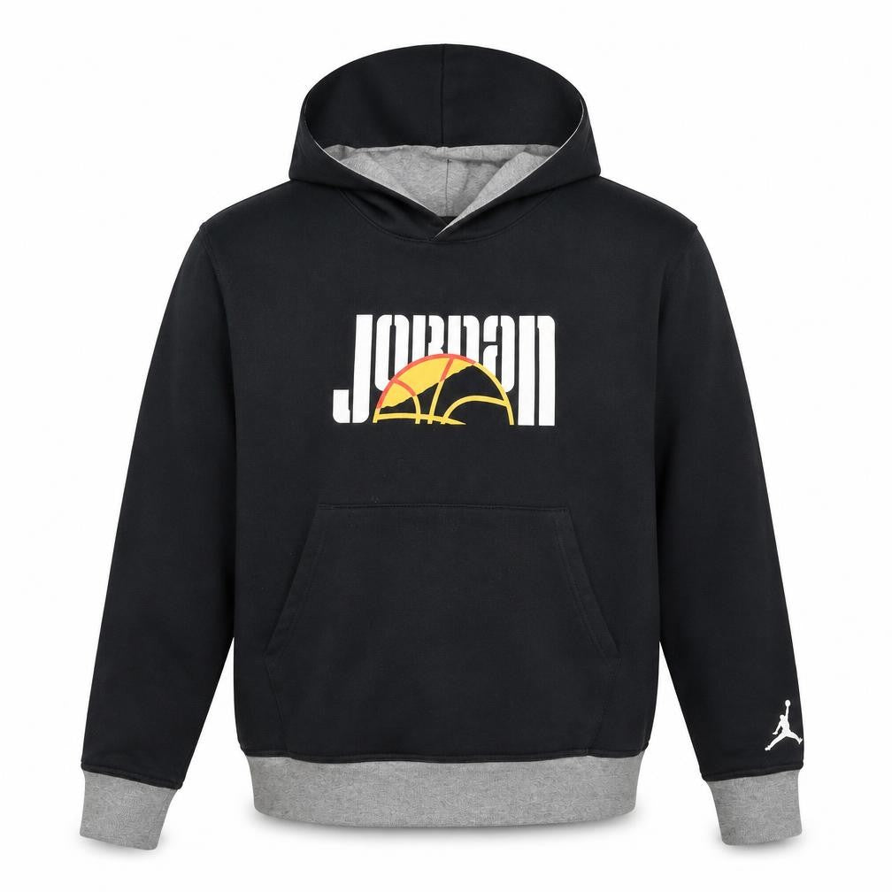 Front view of Jordan Men's Black Pullover Hoodie, size M, Graphic Logo Sportswear