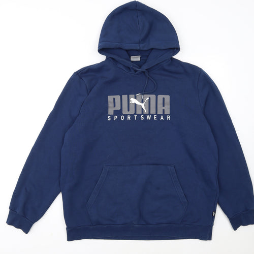 Puma Men's Blue Pullover Hoodie L Sportswear Logo Fleece