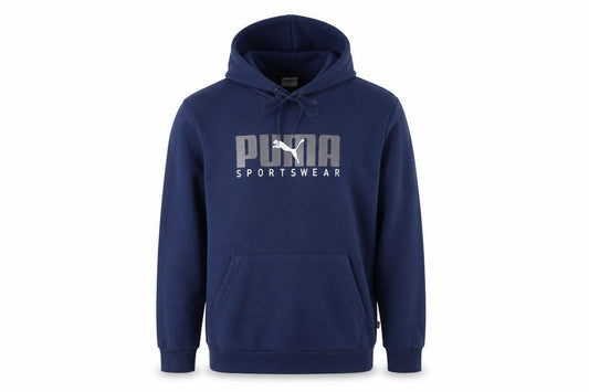 Front view of Puma Men's Blue Pullover Hoodie L Sportswear Logo Fleece