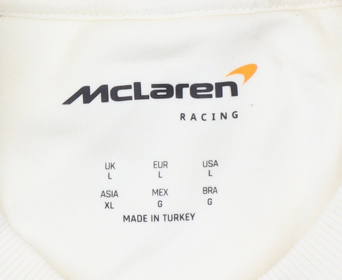 McLaren Men’s Ivory Graphic Pullover Sweatshirt L Racing Team