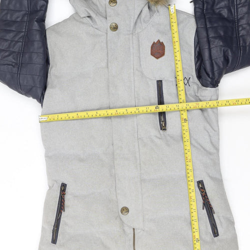 Picture Women's Grey Faux Leather Sleeve Hooded Puffer Jacket M