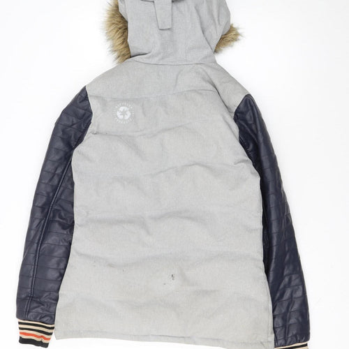 Picture Women's Grey Faux Leather Sleeve Hooded Puffer Jacket M