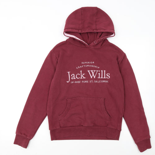Jack Wills Girls Red Pullover Hoodie Fleece Logo Sweatshirt 12-13 Years