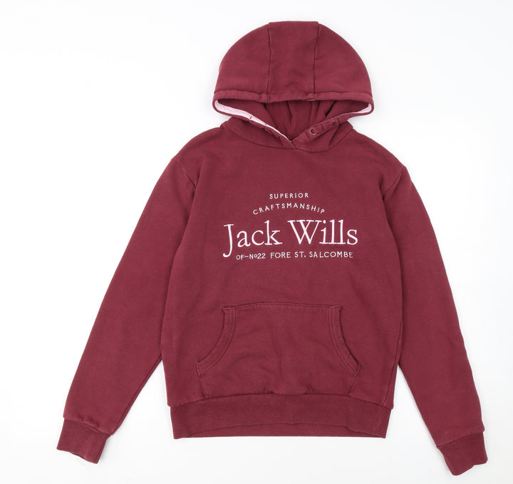 Jack Wills Girls Red Pullover Hoodie Fleece Logo Sweatshirt 12-13 Years