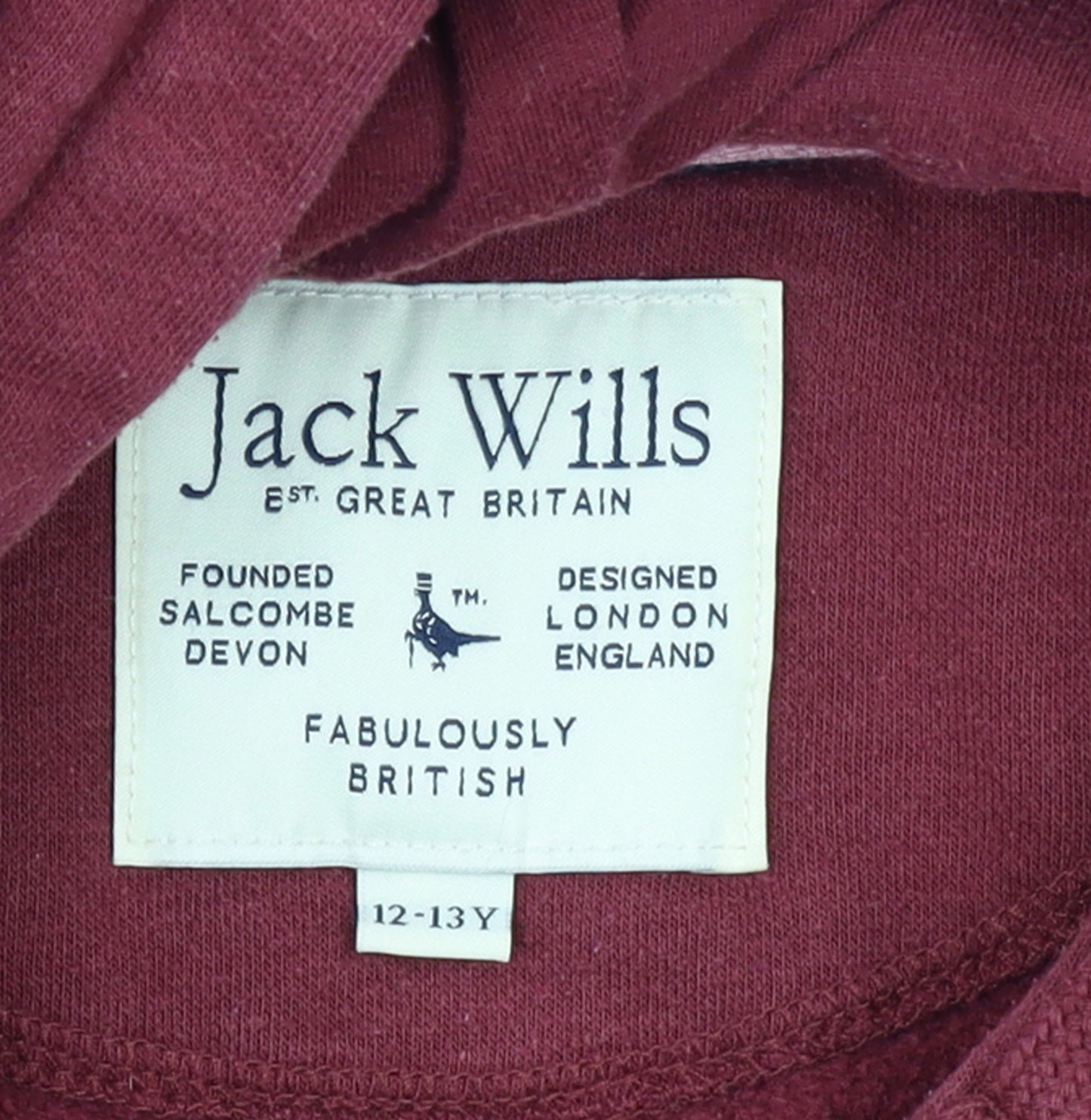 Jack Wills Girls Red Pullover Hoodie Fleece Logo Sweatshirt 12-13 Years