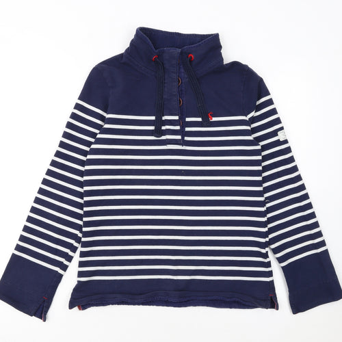 Joules Women Navy Striped Henley Sweatshirt UK 8 Cotton Elastane