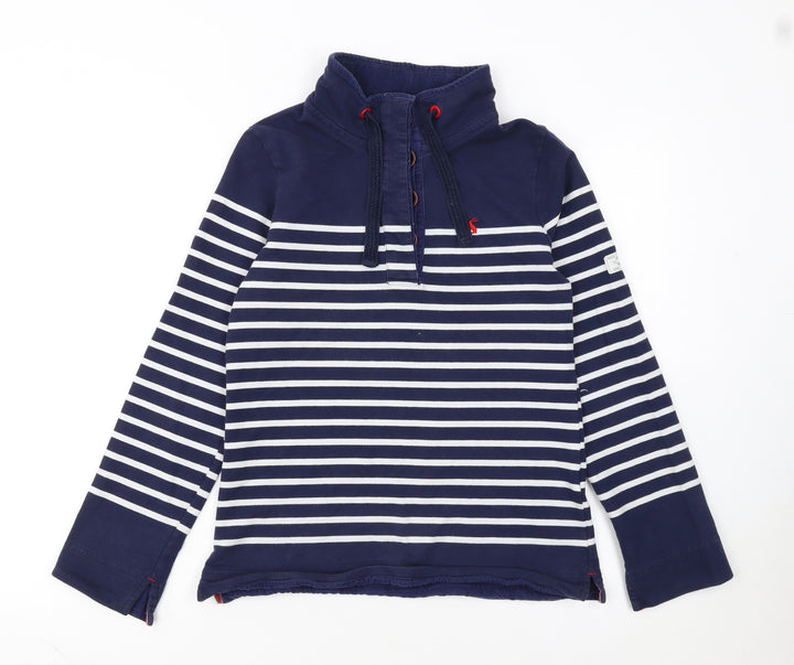 Joules Women Navy Striped Henley Sweatshirt UK 8 Cotton Elastane