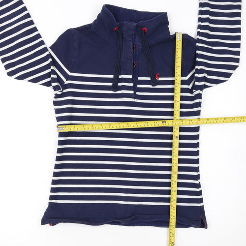 Joules Women Navy Striped Henley Sweatshirt UK 8 Cotton Elastane