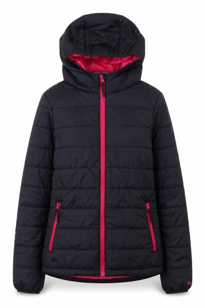 Front view of Peter Storm women’s black, size UK 8, hooded lightweight puffer jacket